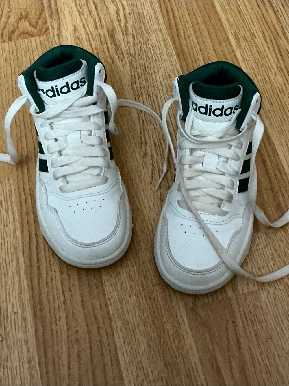 adidas Kids White & Green Mid -Top Sneakers - Sporty Youth Shoes - Size 11